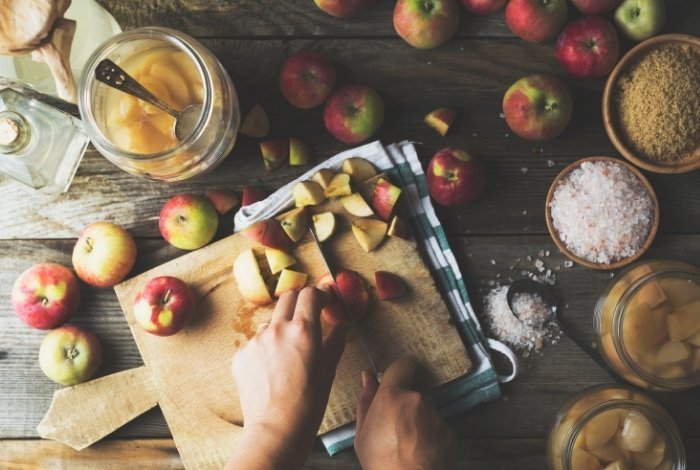 Cutting apples into tiny pieces